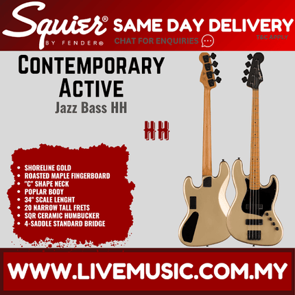 Squier Contemporary Active Jazz Bass HH Bass Guitar, Shoreline Gold