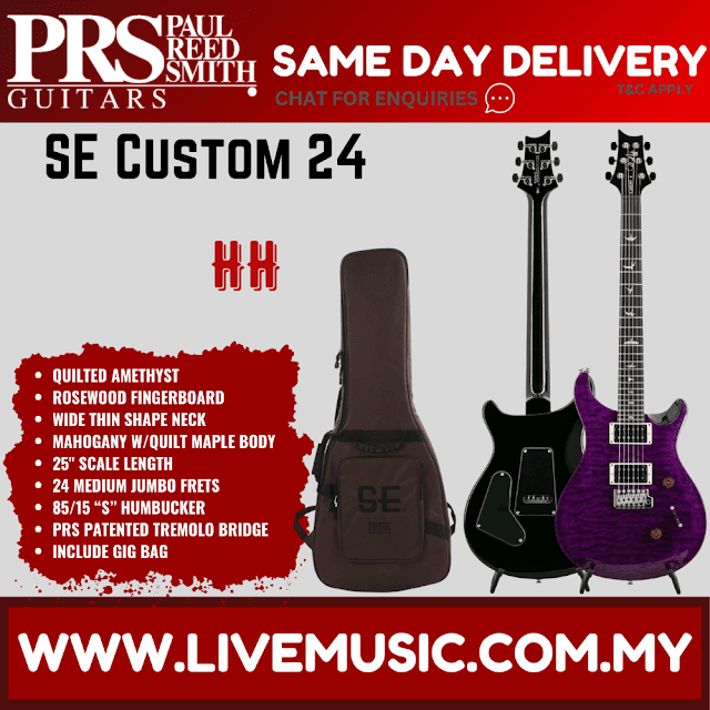 PRS SE Custom 24 Electric Guitar w/Quilt Package, Sapphire / Amethyst