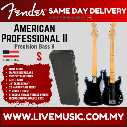 Fender American Professional II Precision Bass V Electric Guitar, Maple Fretboard - Dark Night