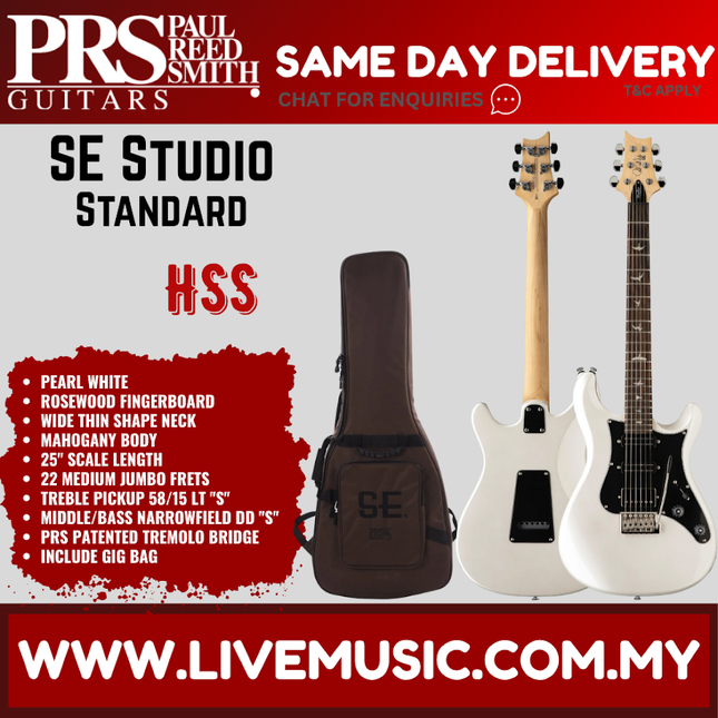 PRS SE Studio Standard RW Electric Guitar, Pearl White