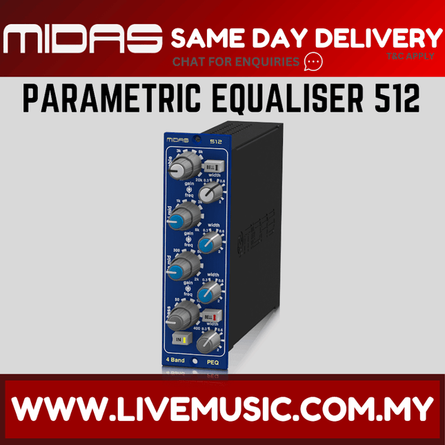 MIDAS PARAMETRIC EQUALISER 512 V2 500 Series 4 Band Fully Parametric Equaliser Based on Midas HERITAGE 3000