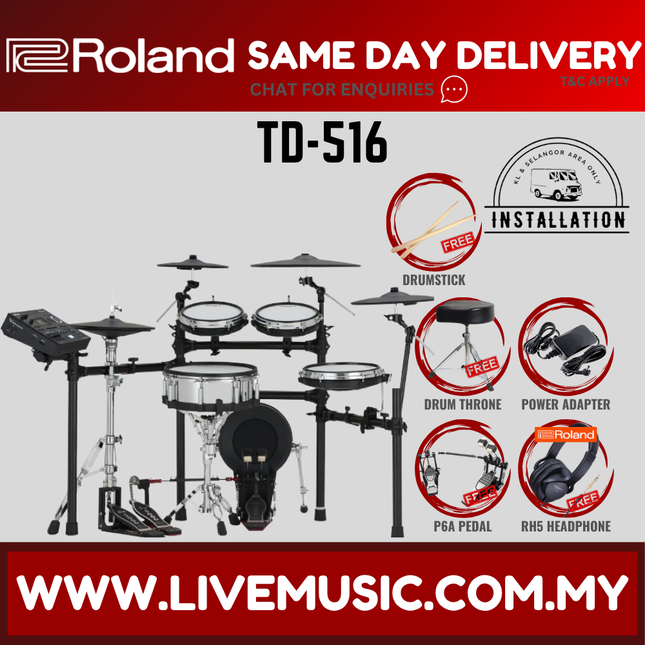Roland TD-516 Electronic Digital Drum Set w/Double Pedal And Accessories ( TD516 TD 516 ) Replace TD-27KV2 TD27KV2