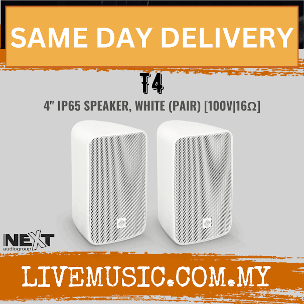Next Audio T4 4" IP65 Speaker, White / Black - Pair ( T-4 / T 4)