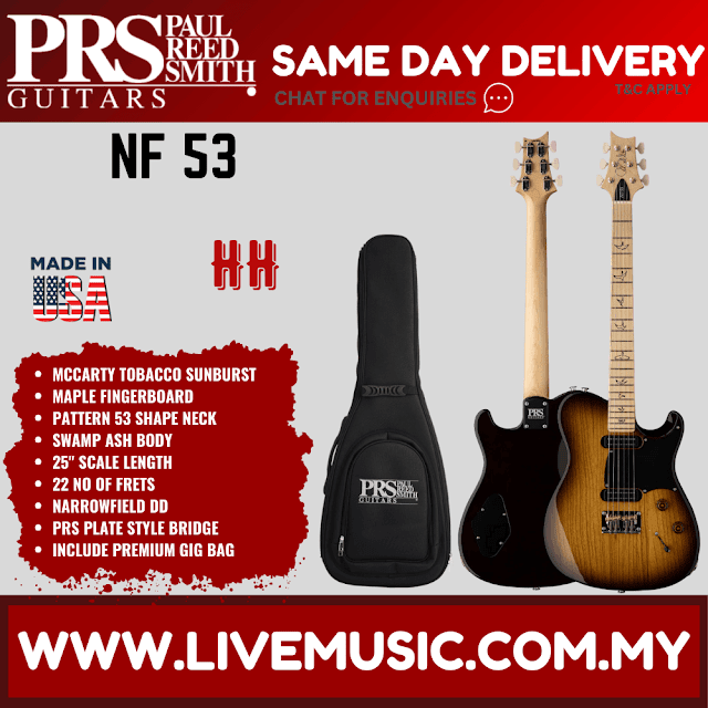 PRS NF53 electric guitar in McCarty tobacco sunburst with black gig bag