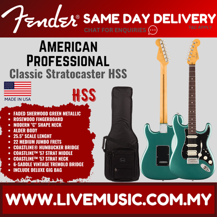 Fender American Professional Classic Stratocaster HSS Guitar, RW FB, Faded Sherwood Green Metallic