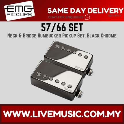 EMG 57/66 Active Bridge and Neck Humbucker Pickups Set - Black Chrome (EMG-57/66)