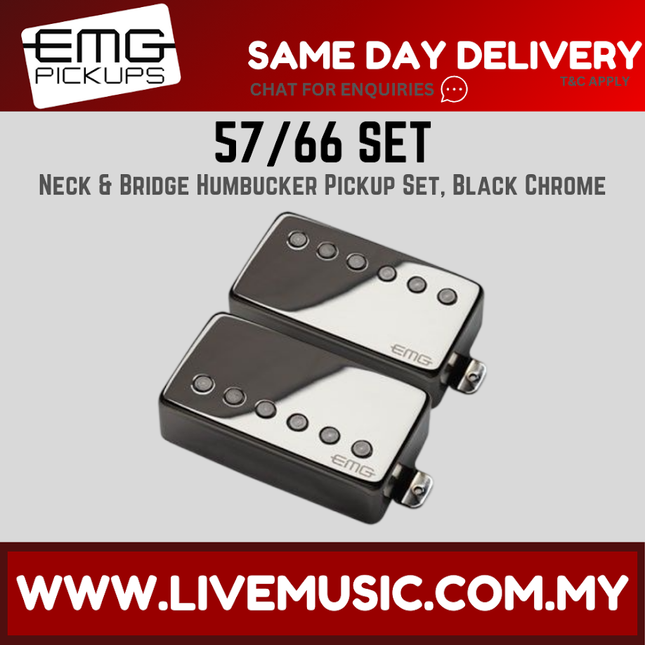 EMG 57/66 Active Bridge and Neck Humbucker Pickups Set - Black Chrome (EMG-57/66)