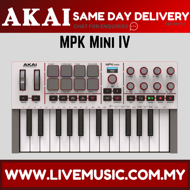 Akai Professional MPK Mini IV MIDI Keyboard Controller - White