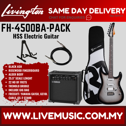Livingston FH-4500-PACK Stratocaster HSS Electric Guitar w/GA15II Amplifier, Rosewood Fretboard - ( FH 4500 FH4500 )