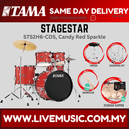 Tama Stagestar ST52H6 5-piece Drum Set With Drumsticks and Throne With Zildjian ILHPRO Cymbals Set