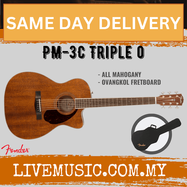 Fender PM-3C Triple 0 All-Mahogany Acoustic Guitar with Case - Natural (PM3C/PM 3C)