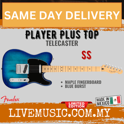 Fender Limited Edition Player Plus Top Telecaster Electric Guitar, Maple FB, Blue Burst