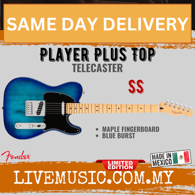 Fender Limited Edition Player Plus Top Telecaster Electric Guitar, Maple FB, Blue Burst
