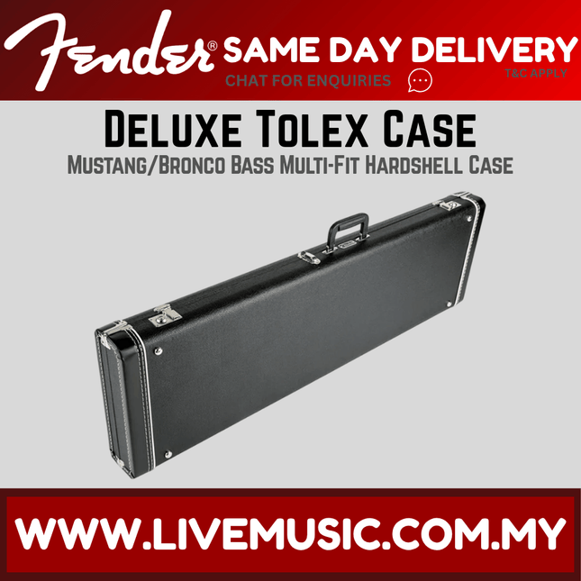 Black tolex hardshell bass case with top handle and metal latches