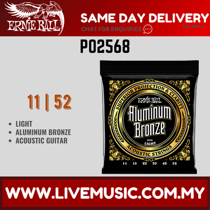 Ernie Ball 2568 Aluminum Bronze Acoustic Guitar Strings, Light, 11-52 Gauge