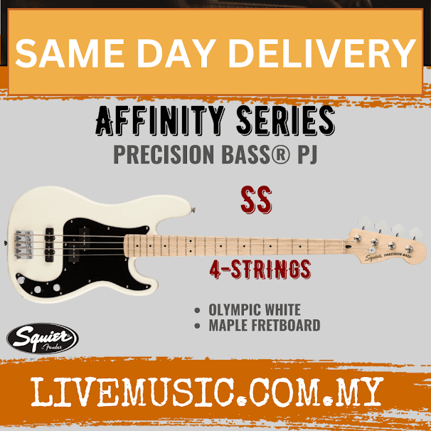 Squier Affinity Series Precision PJ Bass Guitar, Maple Fretboard - Olympic White