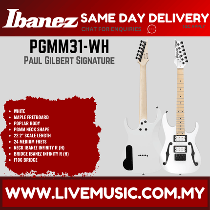 Ibanez PGMM31 Paul Gilbert Signature MiKro Electric Guitar - White (PGMM31-WH PGMM31WH)