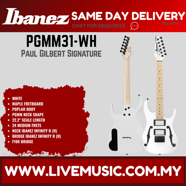 Ibanez PGMM31 Paul Gilbert Signature MiKro Electric Guitar - White (PGMM31-WH PGMM31WH)