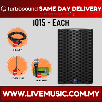 Turbosound iQ15 2500-Watt 15" Powered Speaker w/Wireless Mic, Speaker Stand And Cable - Each / Pair ( iQ-15 / iQ 15 )