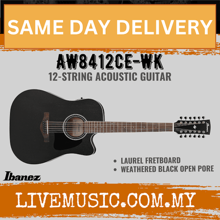 Ibanez AW8412CE-WK 12 String Acoustic Electric Guitar - Weathered Black Open Pore ( AW8412CE WK / AW8412CEWK )