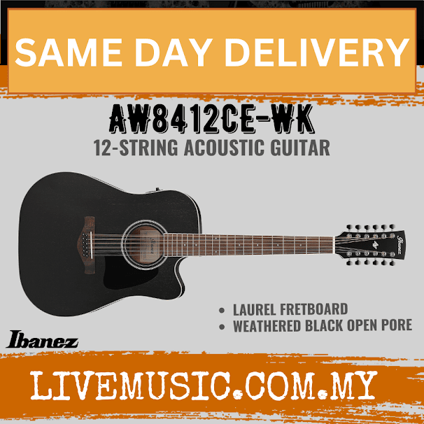 Ibanez AW8412CE-WK 12 String Acoustic Electric Guitar - Weathered Black Open Pore ( AW8412CE WK / AW8412CEWK )