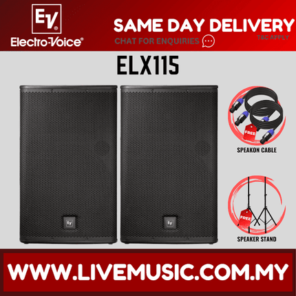 EV Electro-Voice ELX115 1600W 15" Passive Speaker With Speaker Stand And Cable - Each / Pair ( ELX-115 / ELX 115 )