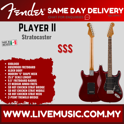 Fender Player II Stratocaster Electric Guitar, RW FB, Oxblood