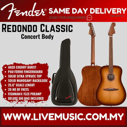 Fender California Redondo Classic Dreadnought Acoustic Guitar w/Bag, PF FB, Aged Cherry Burst