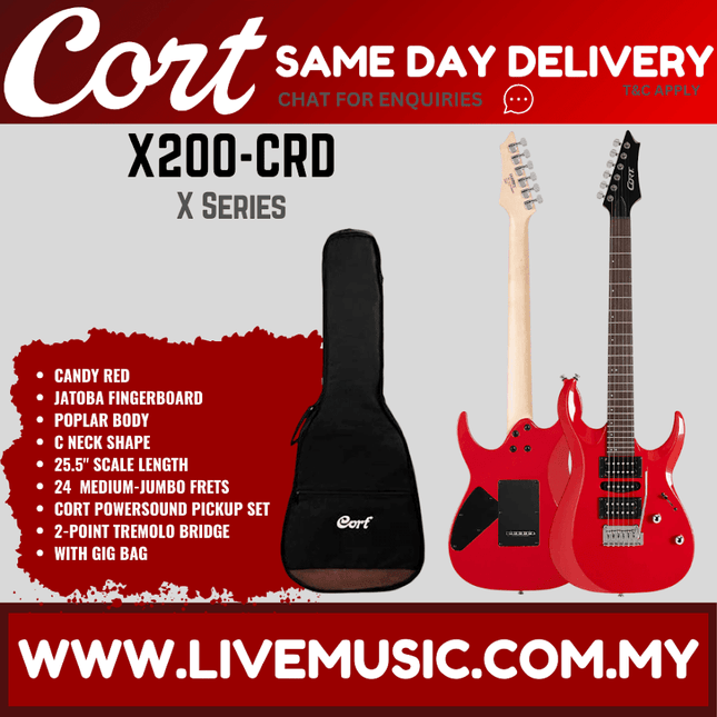Cort X200 Electric Guitar w/ Gig Bag, Jatoba Fingerboard - Candy Red