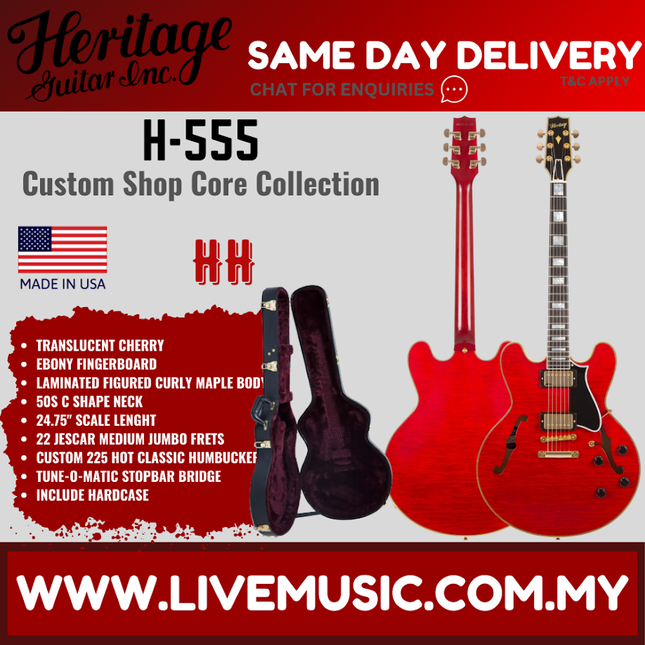 Heritage Custom Shop Core Collection H-555 Electric Guitar, Translucent Cherry ( H555 / H 555 )