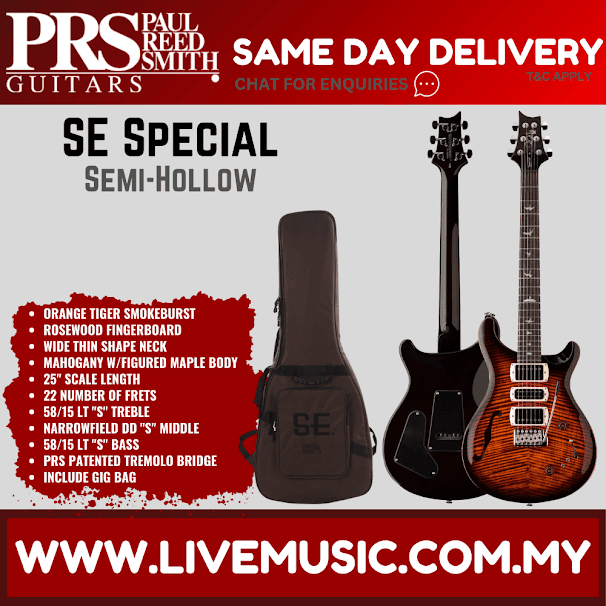 PRS SE Special Semi-Hollow Electric Guitar w/GigBag, Rosewood FB, Orange Tiger Smokeburst