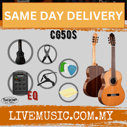 Sqoe CG50S 39" Solid Top Classical-Electric Guitar w/Gig Bag, Capo, Pick - Natural Gloss ( CG-50S CG 50S )