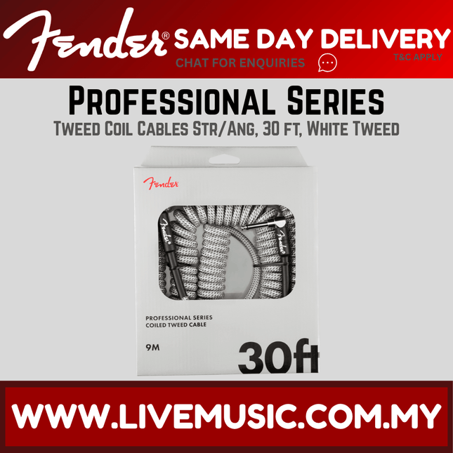 Fender Professional Coil Guitar Cable, 30ft - White Tweed
