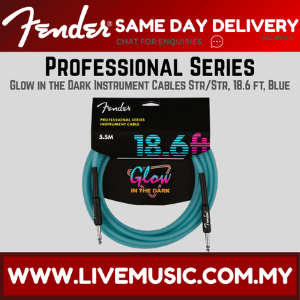 Fender 18.6 FT Professional Series Glow in the Dark Instrument Cable, Blue