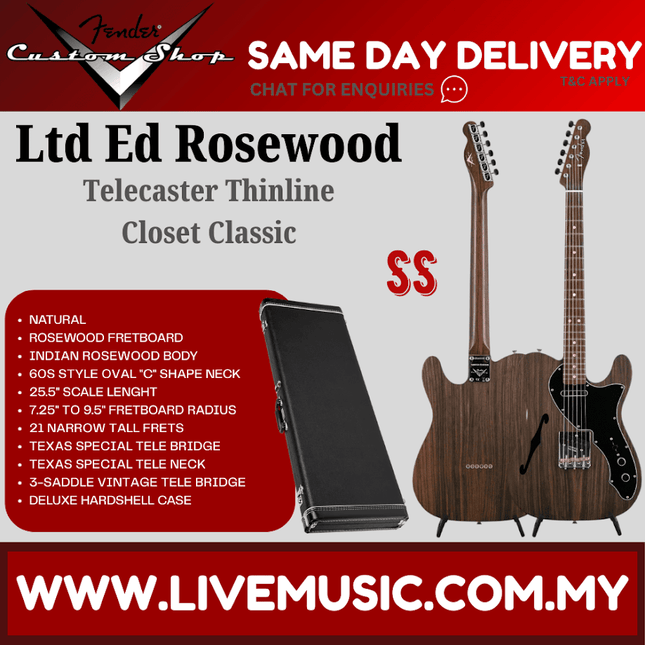 Fender Custom Shop Limited Edition Rosewood Telecaster Thinline Closet Classic, Natural