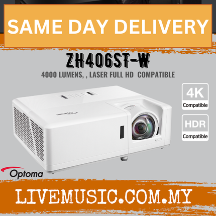 Optoma ZH406ST-W Bright short throw Laser Projector ( ZH406 ST W / ZH406STW )