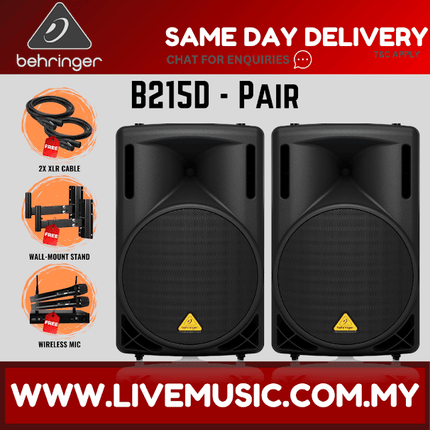 Behringer Eurolive B215D 550W 15" Powered Speaker w/Wireless Mic, Speaker Stand and Cable - Pair ( B-215D / B 215D )