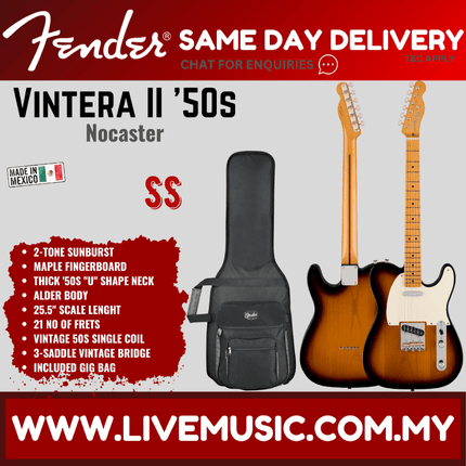 Fender Vintera II 50s Nocaster NOS Electric Guitar, Maple FB, 2-Tone Sunburst