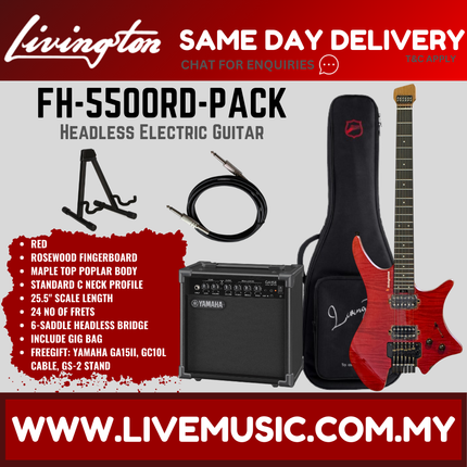 Livingston FH-5500 6-String Headless Electric Guitar w/GA15II, RW Fretboard/Maple Fretboard - ( FH5500 FH 5500)