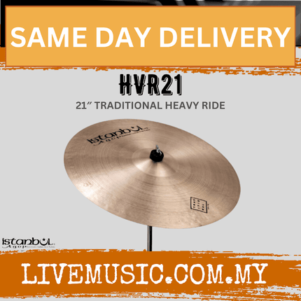 21-inch traditional heavy ride cymbal with Istanbul Agop logo on bronze surface