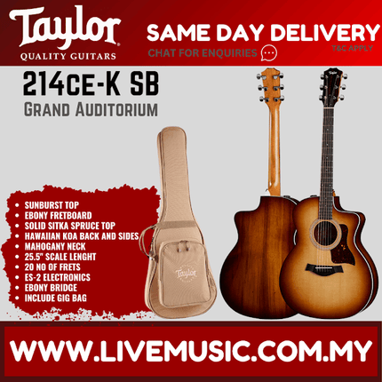 Taylor 214ce-K SB Koa Grand Auditorium Acoustic Guitar, Sunburst Top
