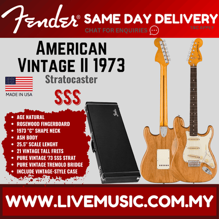 Fender American Vintage II 73 Stratocaster Electric Guitar, RW FB, Aged Natural
