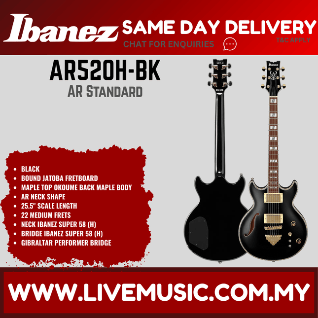Ibanez AR520H Hollowbody Electric Guitar - Black (AR520H-BK/AR520H BK)