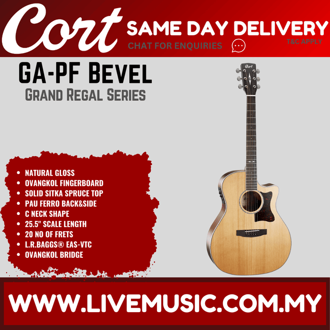 Cort GA-PF Bevel - Acoustic Guitar with Gig Bag - Natural Glossy ( GA PF / GAPF )