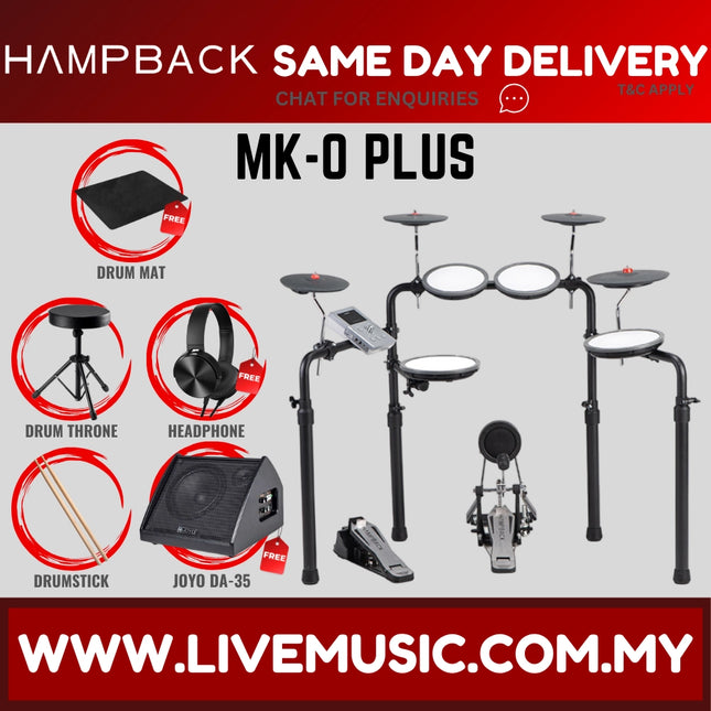 Hampback MK-0 PLUS Full Mesh Digital Drum Set w/Headphone, Drumstick And Drum Throne - ( MK0 MK 0 MK0PLUS)