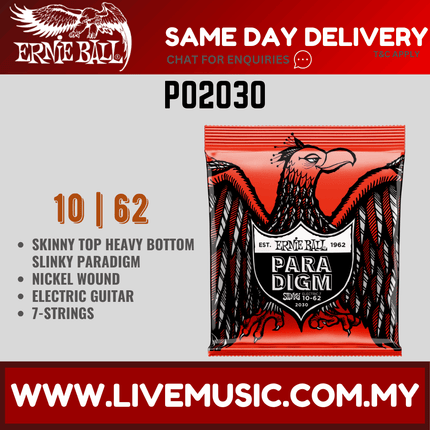 Ernie Ball 2030 Skinny Top Heavy Bottom Slinky Paradigm 7-string Electric Guitar Strings, 10-62 Gauge