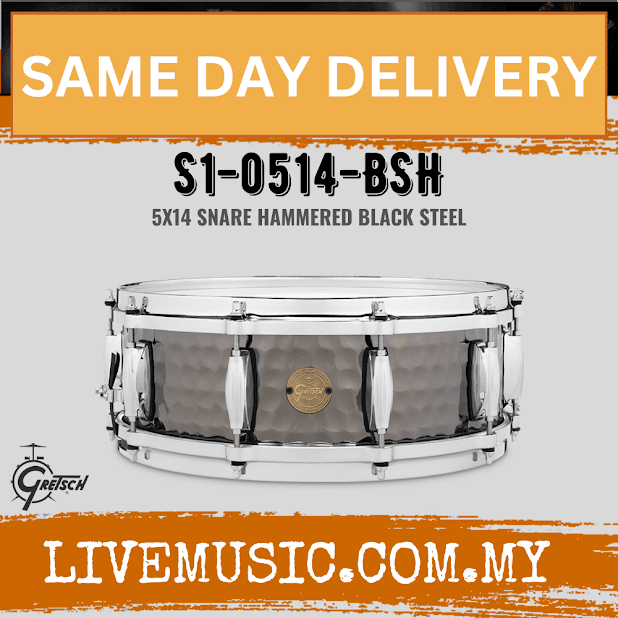 Gretsch S1-0514-BSH 5x14inch Hammered Black Steel Snare Drum