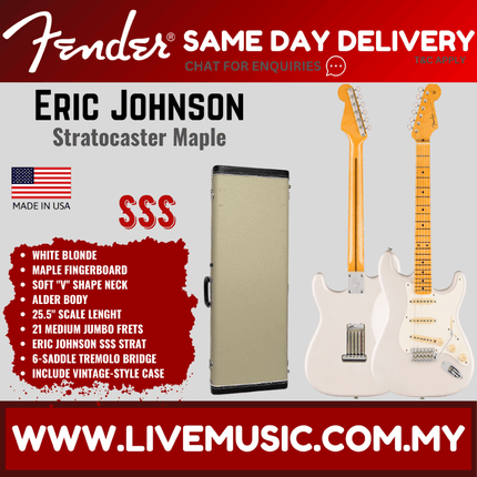 Fender Artist Eric Johnson SSS Stratocaster Guitar, Maple Fretboard with Deluxe Hardshell Case - White Blonde