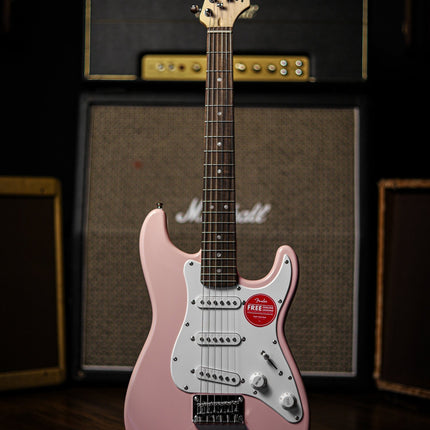 Squier Mini Stratocaster Electric Guitar, Laurel Fretboard - Shell Pink