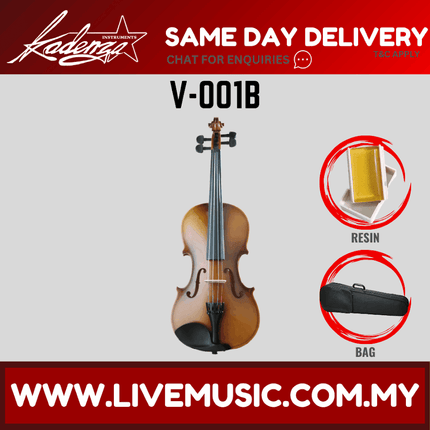 Kadenza V-001B 4/4 Spruce Wood Violin w/HardBag, FB Ebony - ( V001B V 001B )